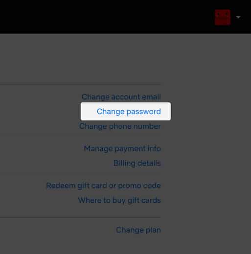 Modifier le mot de passe Netflix sur le navigateur