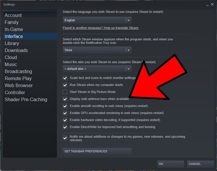 Rechercher l'identifiant Steam Afficher les barres d'adresse Web lorsqu'elles sont disponibles