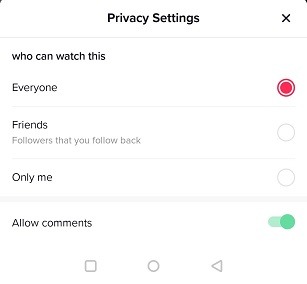 Tiktok Stories Modification des options de confidentialité