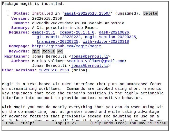 Emacs Magit 05 Magit installé