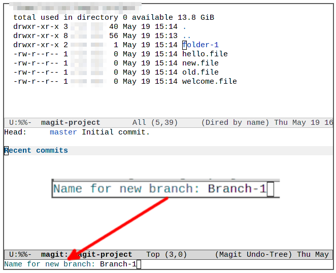 Nom de la branche Emacs Magit 15 Git