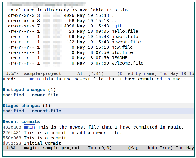 Emacs Magit 11 Fichiers Git partiellement mis en scène