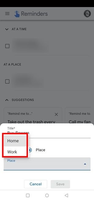 Rappels basés sur la localisation Android Google Place Work Home