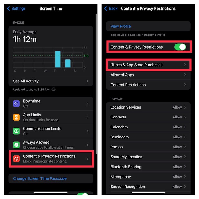 Restrictions de contenu et de confidentialité sur iOS