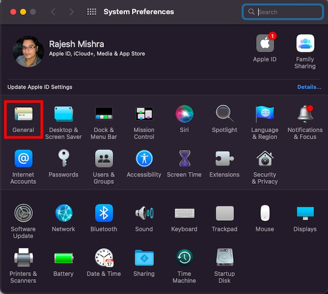 Choisissez Général dans les Préférences Système sur Mac