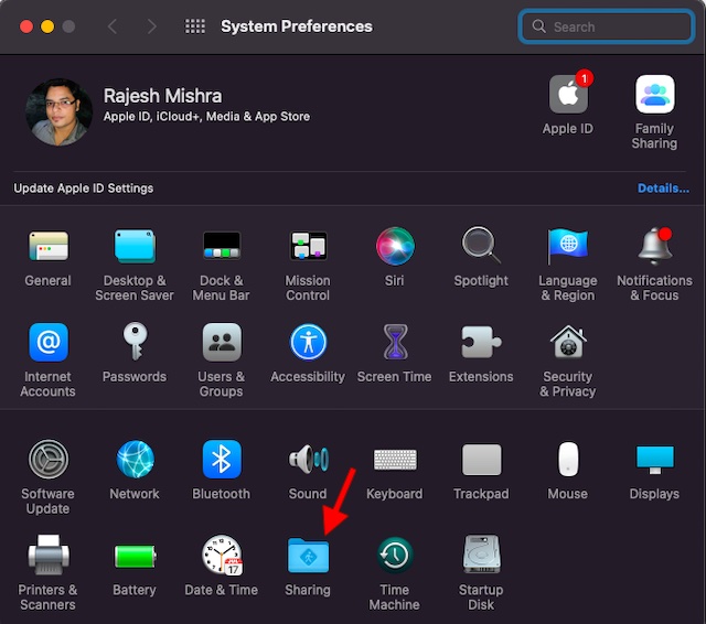Choisissez Partage dans les Préférences Système