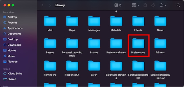 Choisissez le dossier Préférences sur Mac