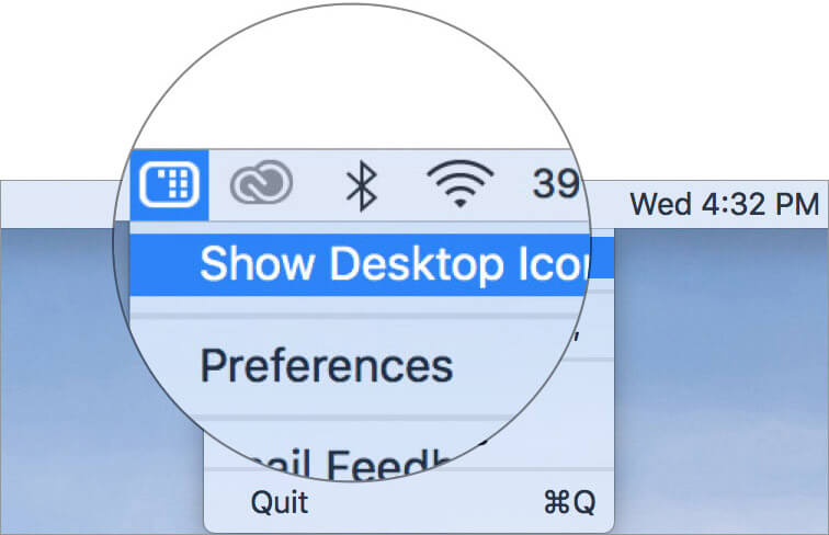 Sélectionnez Afficher les icônes du bureau dans l'application Mac HiddenMe