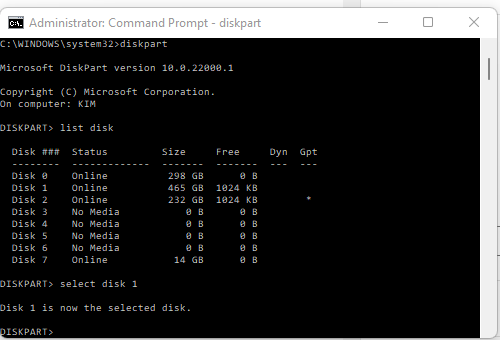 Menu de démarrage Diskpart 2