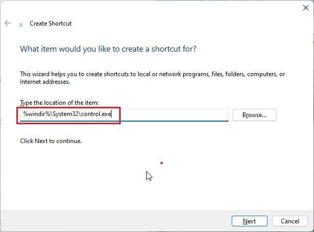 Créer un raccourci pour le Panneau de configuration dans Windows 11