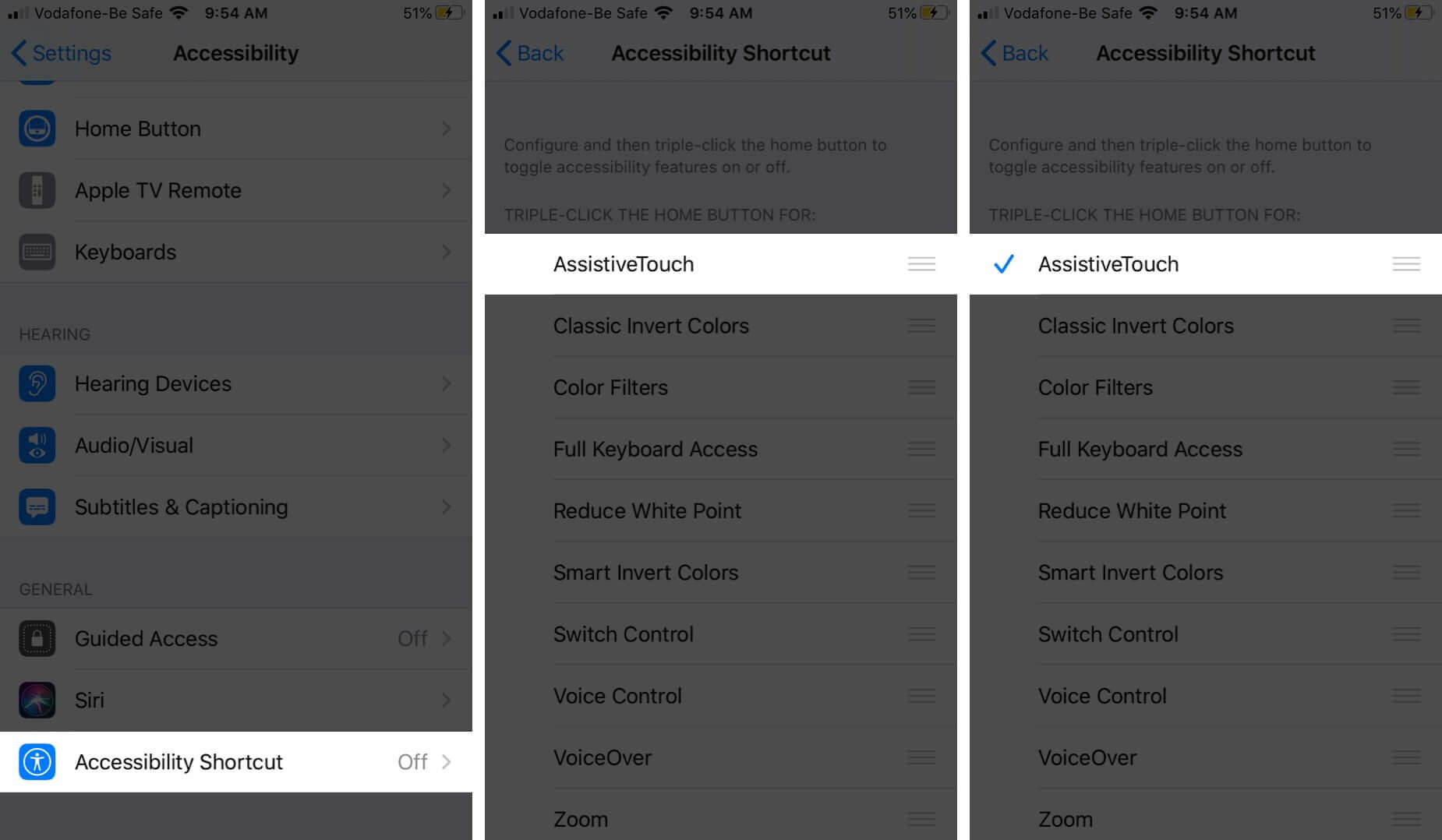 Activer AssistiveTouch à l'aide du raccourci d'accessibilité