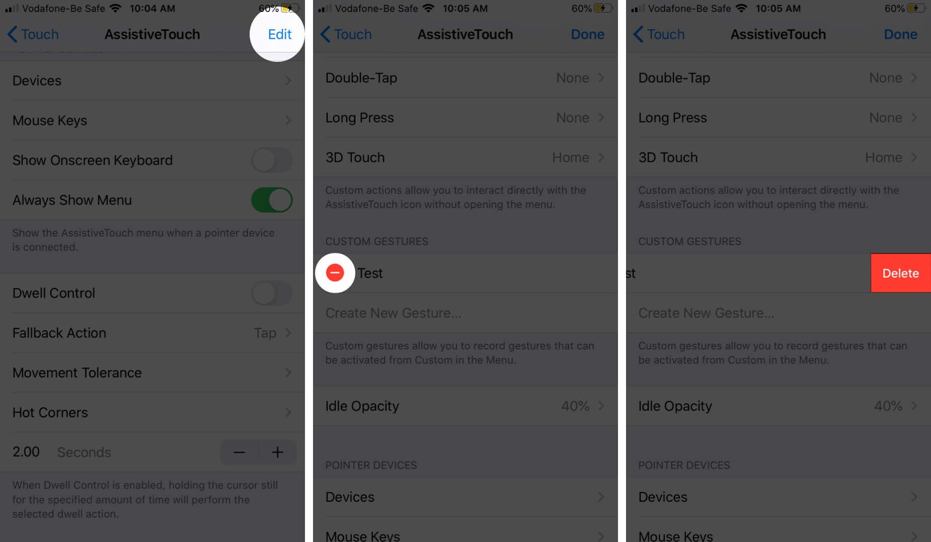 Supprimer le geste personnalisé dans AssistiveTouch sur iPhone