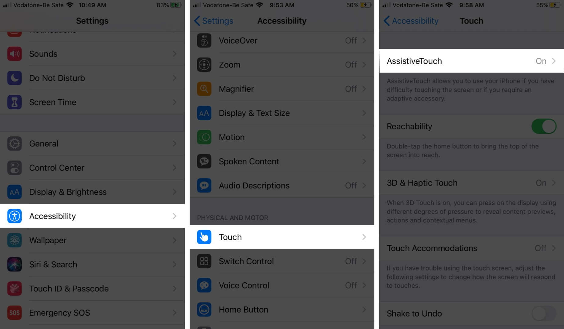 Appuyez sur Accessibilité Touch et AssistiveTouch sur iPhone