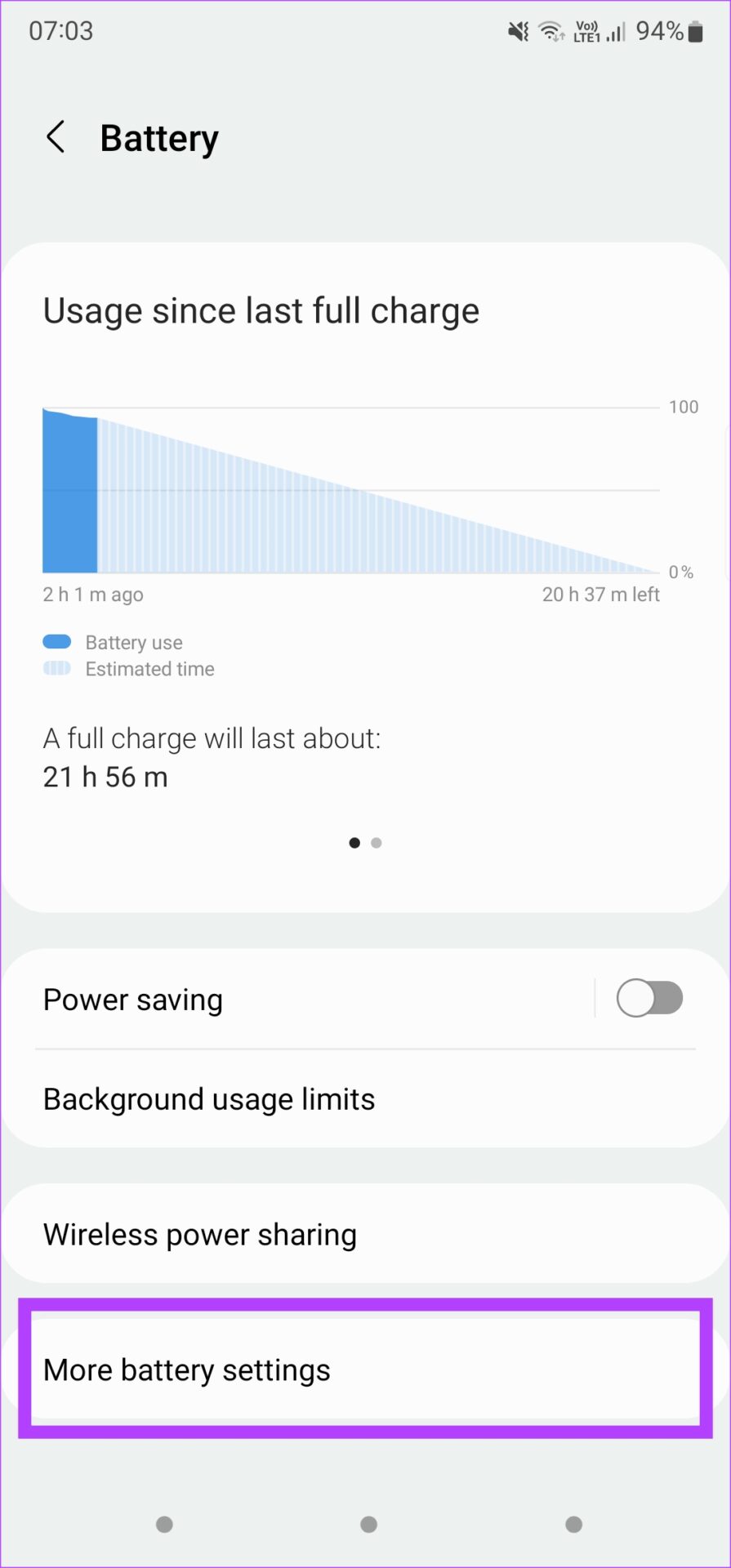 Plus de paramètres de batterie