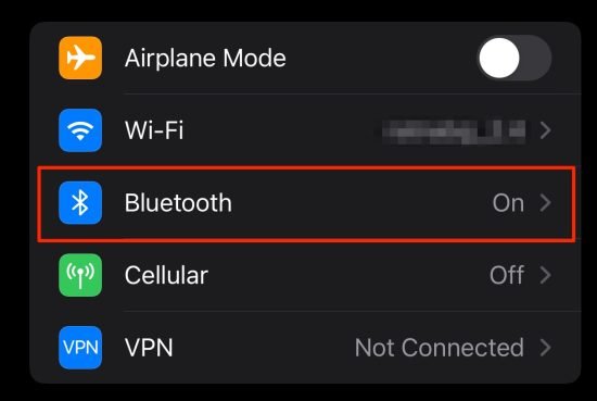 Appuyez et activez Bluetooth sur iPhone