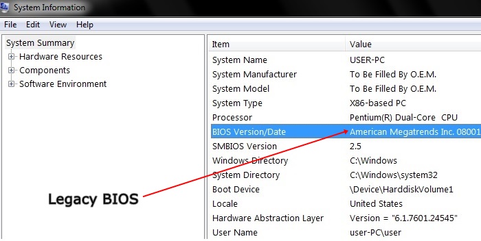 Win11 10 Uefi vers Bios Date de la version du Bios