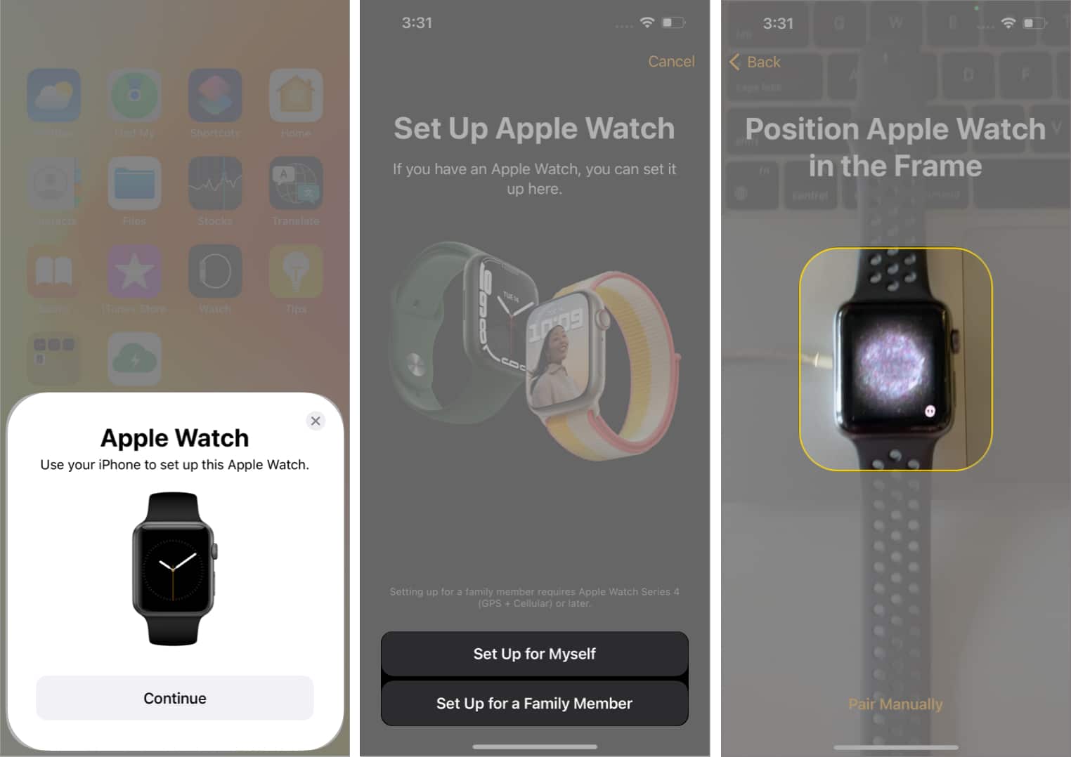 Positionnez l'Apple Watch dans le cadre pour l'associer à l'iPhone