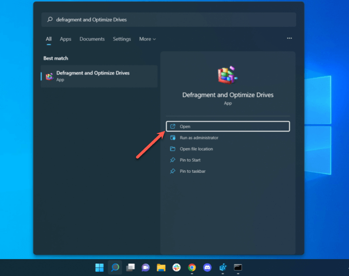 Ouvrez l'utilitaire de défragmentation de disque Windows