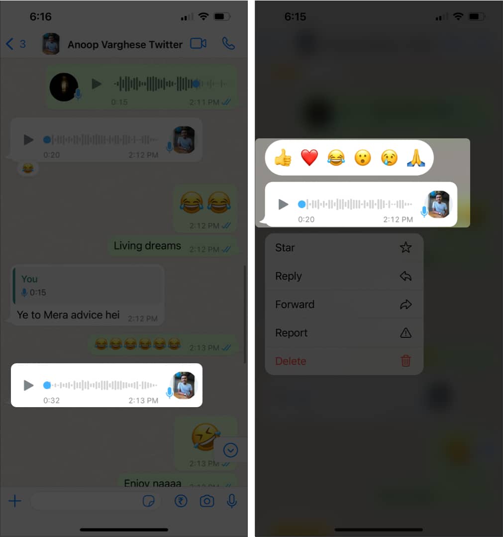 Réagissez aux messages sur WhatsApp depuis l'iPhone