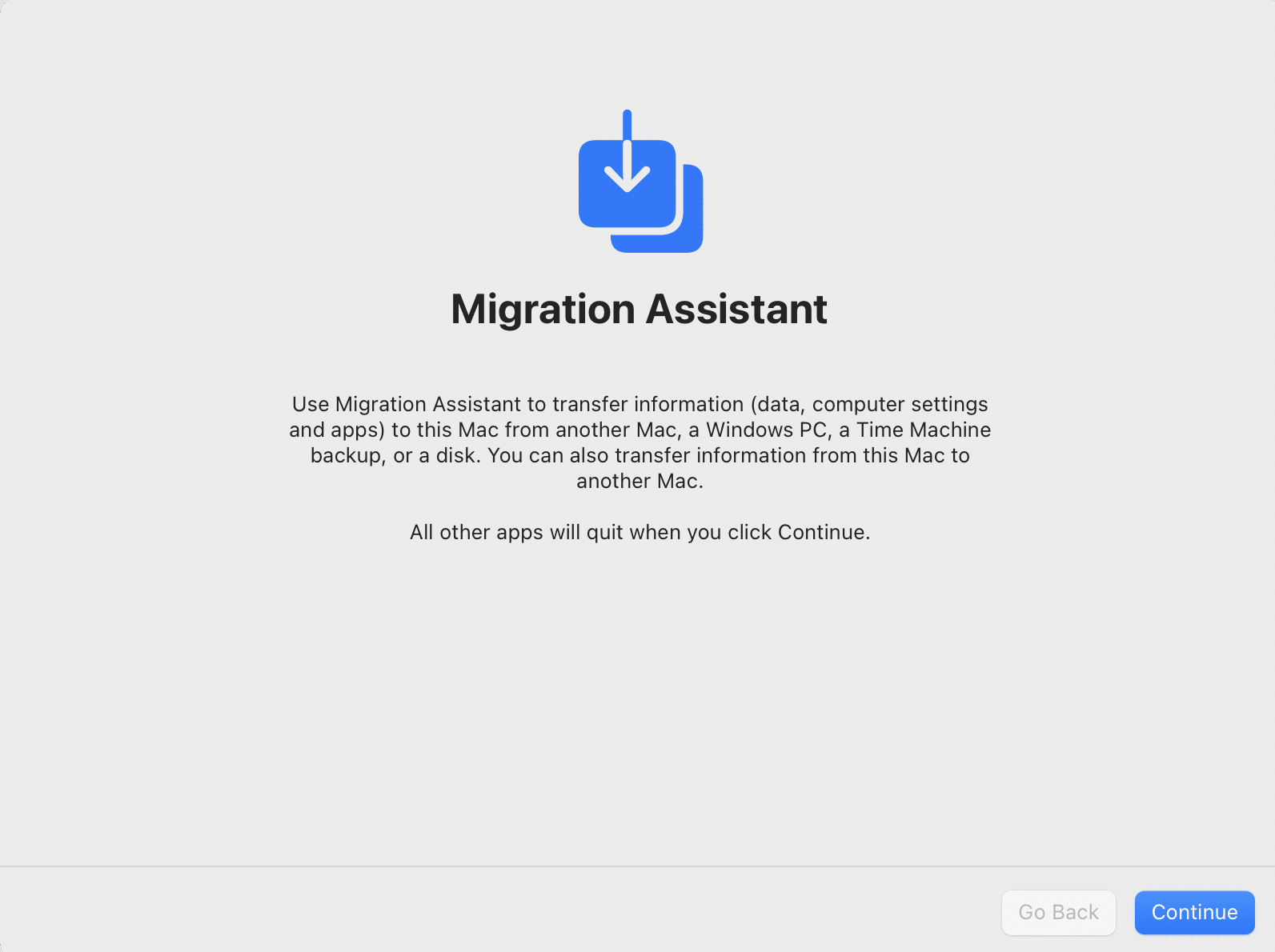 Assistant de migration sur le nouveau Mac