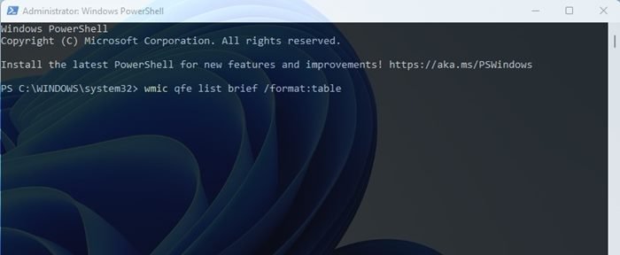 wmic qfe liste brief /format:table
