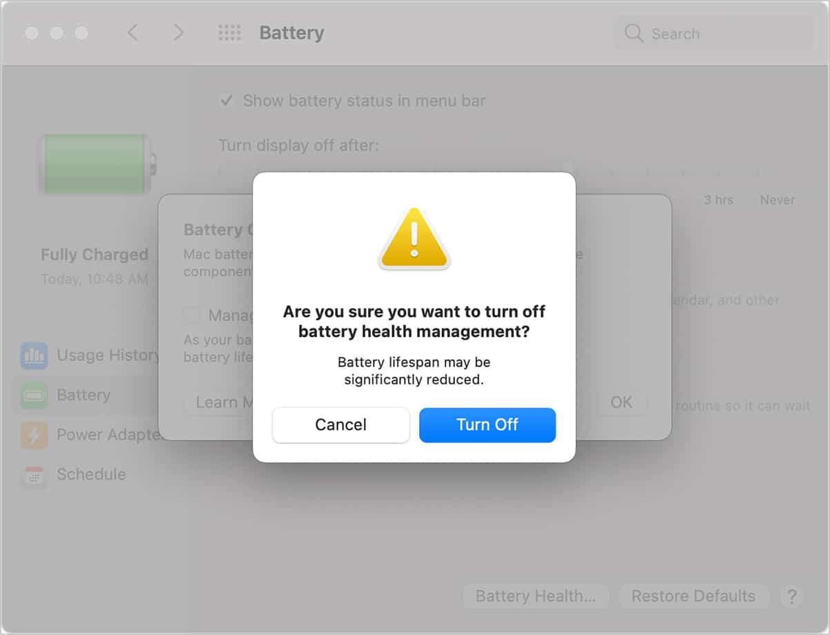 Désactiver la gestion de la santé de la batterie sur MacBook - Étape 2