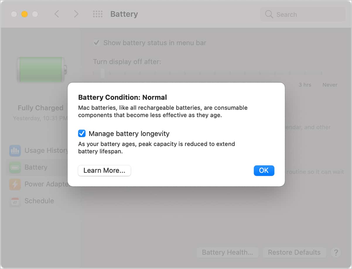 Désactiver la gestion de la santé de la batterie sur MacBook - Étape 1