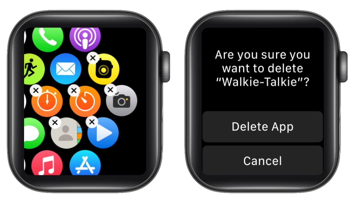 Supprimer l'application Walkie-Talkie en utilisant la vue Grille sur Apple Watch