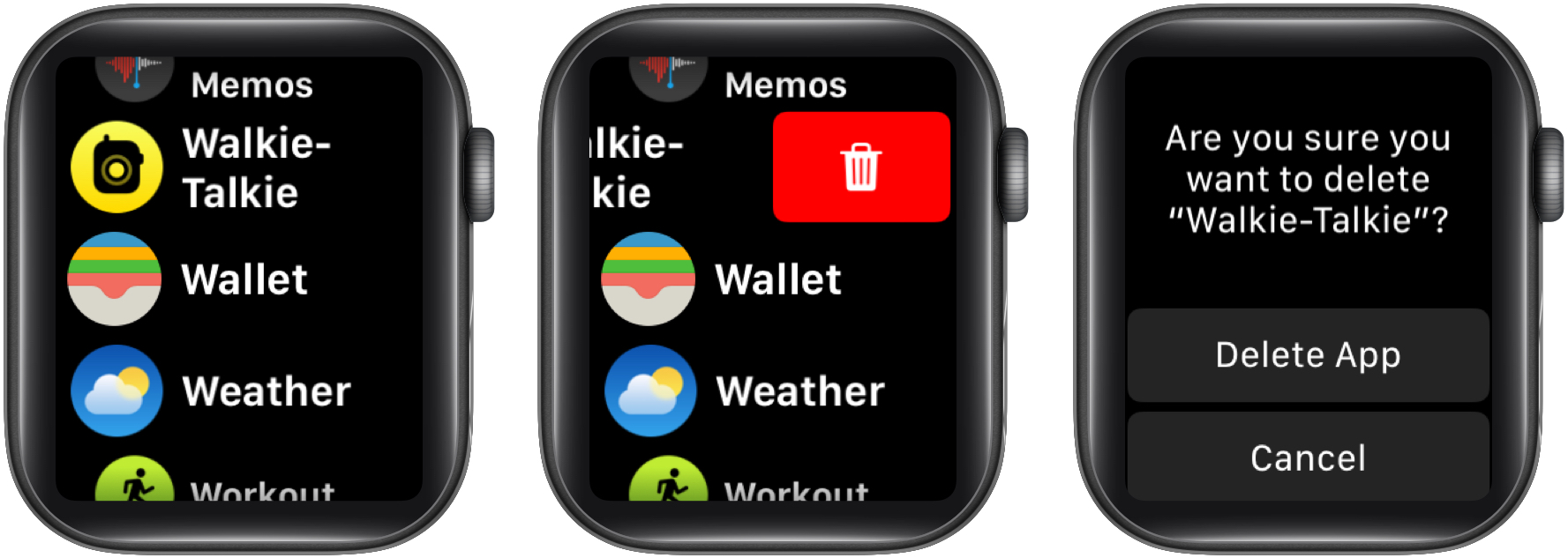 Supprimer l'application Walkie-Talkie à l'aide de la vue Liste sur Apple Watch