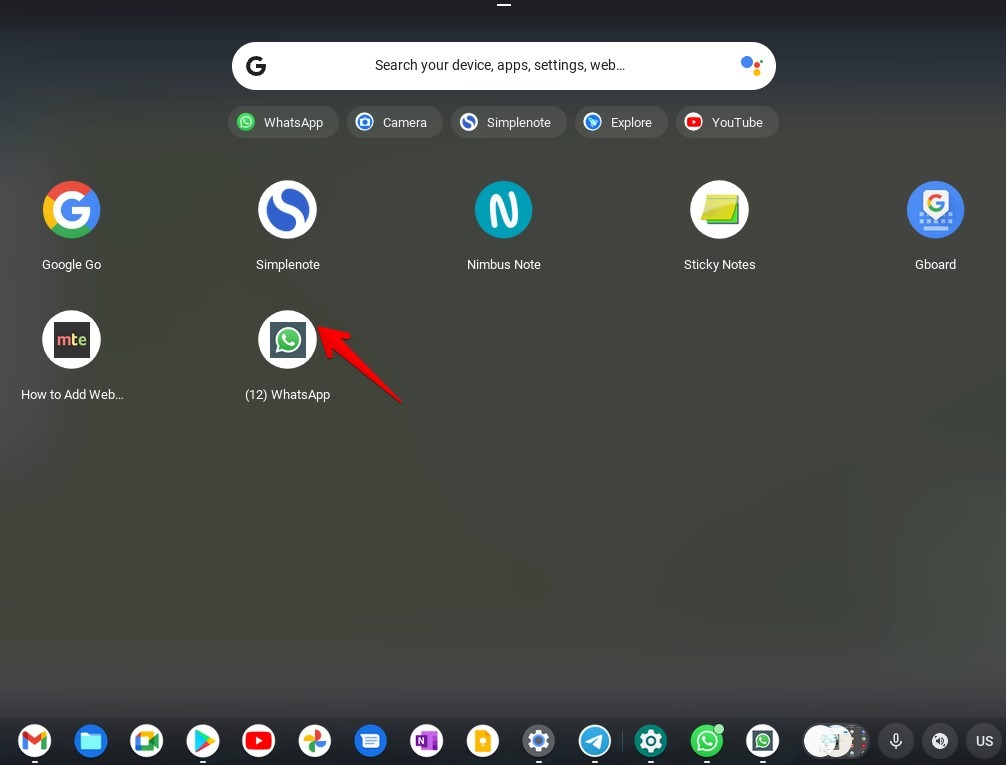 Chromebook Chrome Whatsapp Raccourci