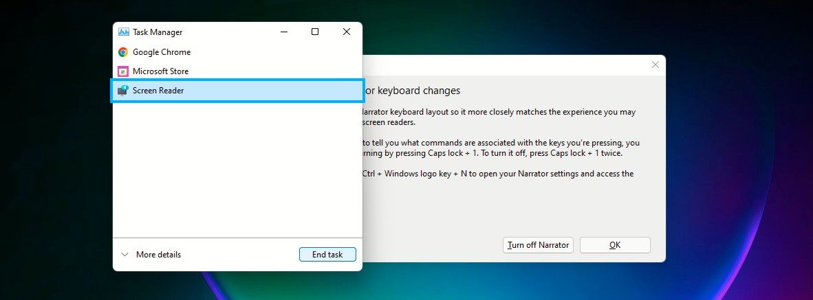 Terminer la tâche et désactiver le Narrateur dans le Gestionnaire des tâches sous Windows 11