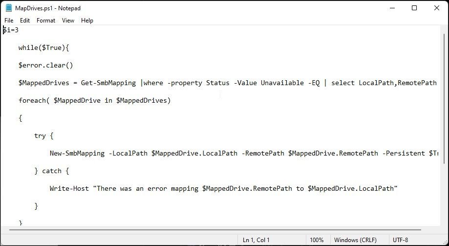 PowerShell de script mapdrive