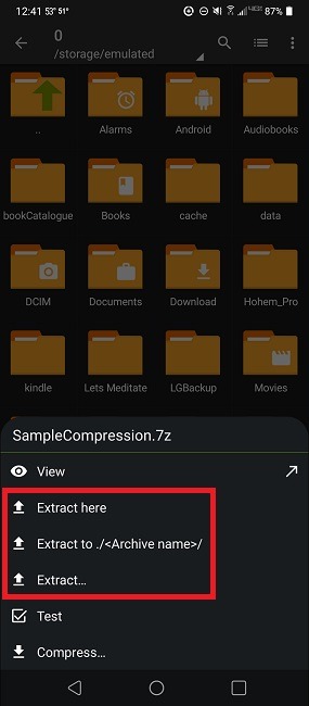 Comment compresser et extraire des fichiers sur Android à l'aide de Zarchiver Extracting