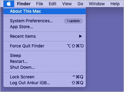 Cliquez sur le logo Apple en haut à gauche et choisissez À propos de ce Mac