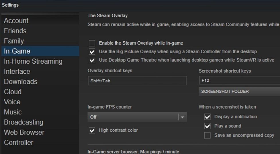 L'option Activer la superposition Steam pendant le jeu