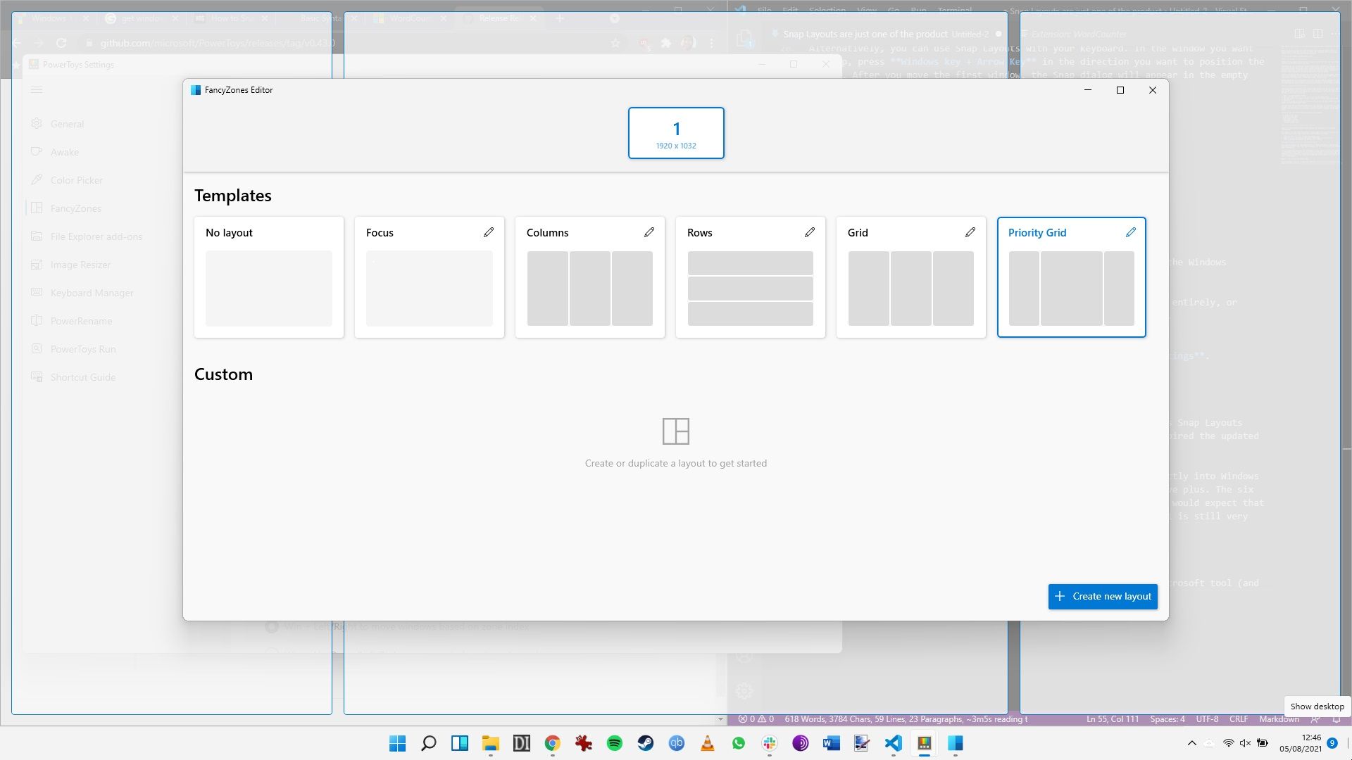 Disposition personnalisée des zones fantaisie de Windows 11 PowerToys