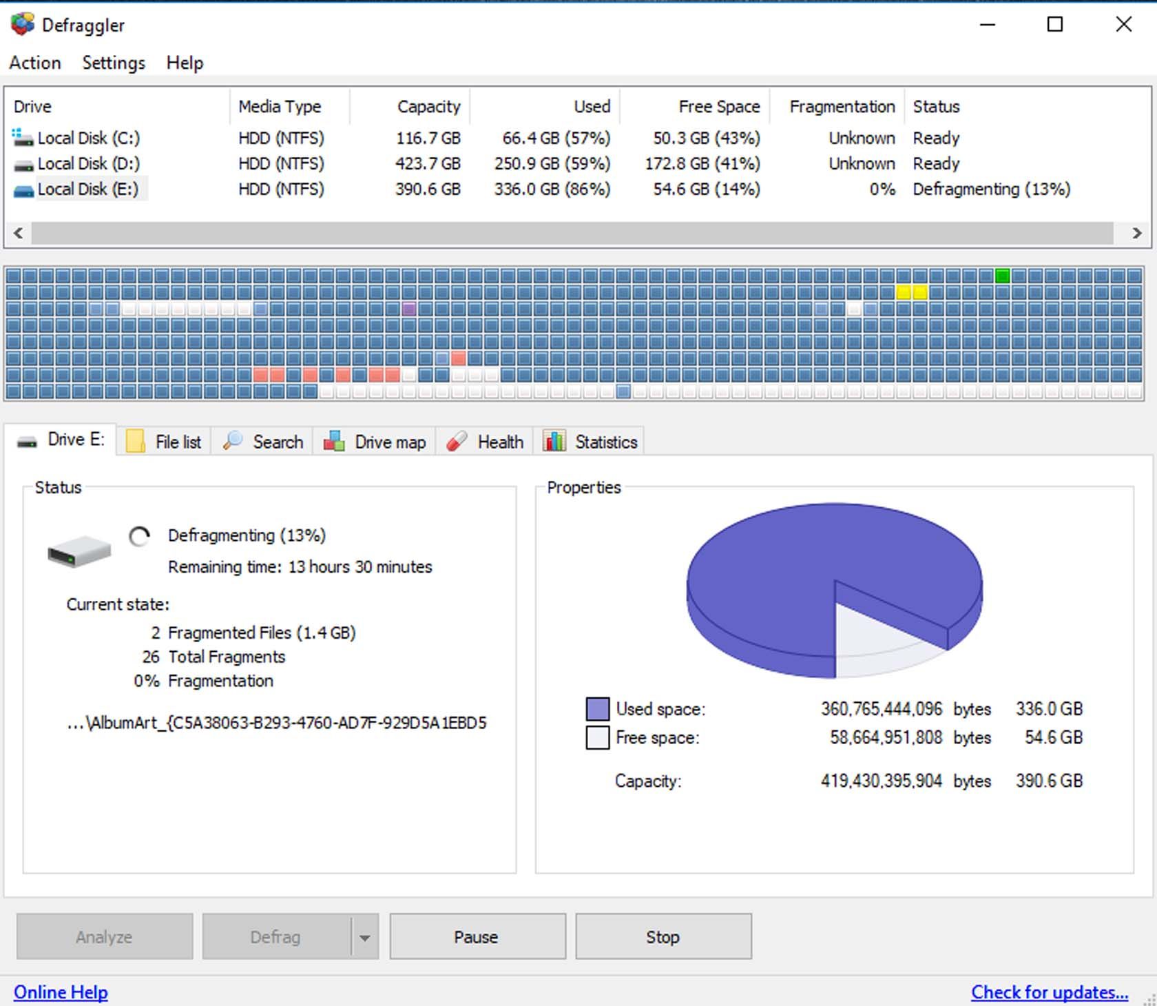 Logiciel CCleaner Defraggler en cours d'exécution