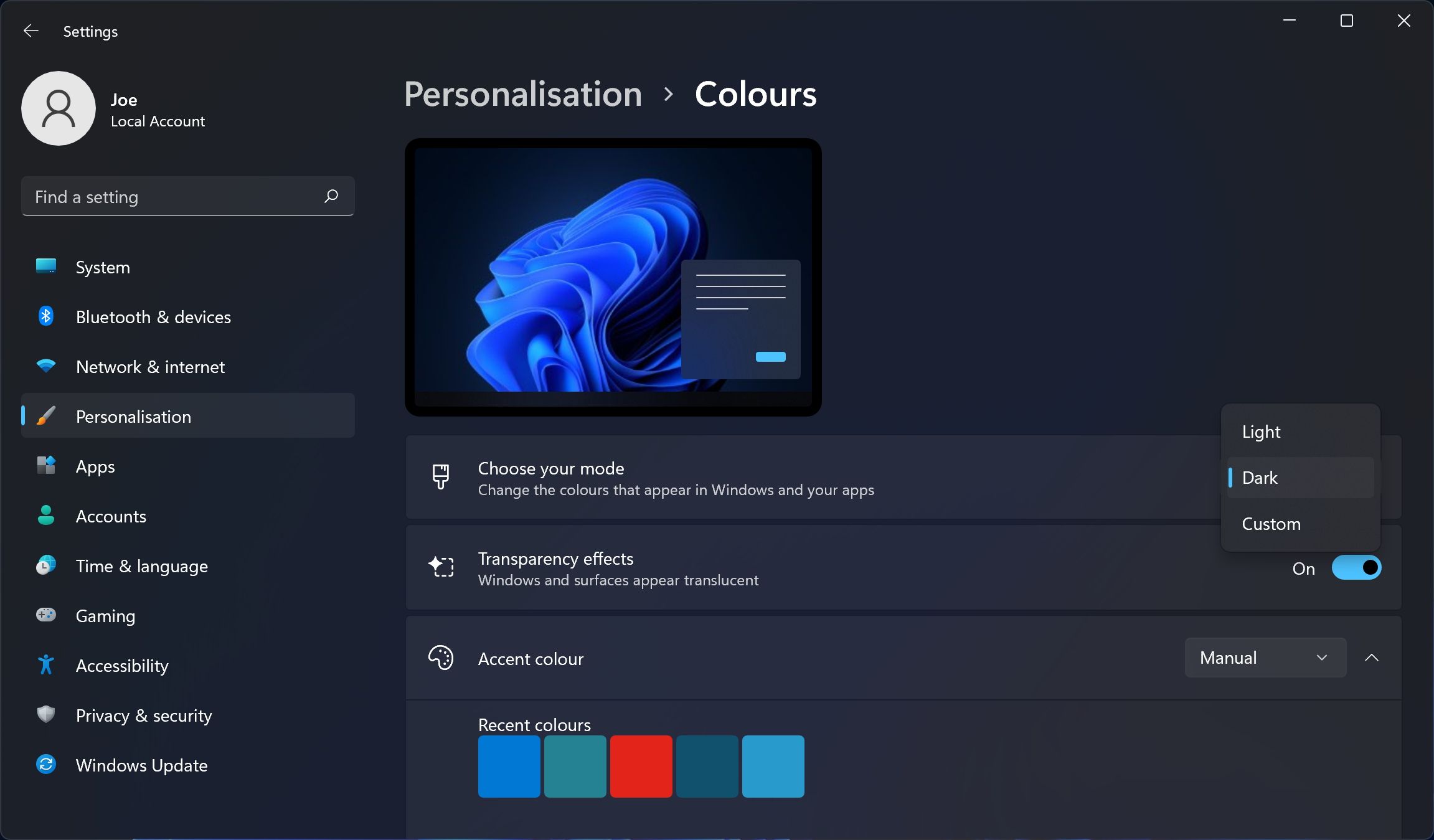 couleurs de personnalisation windows 11