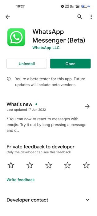 mettre à jour l'application WhatsApp