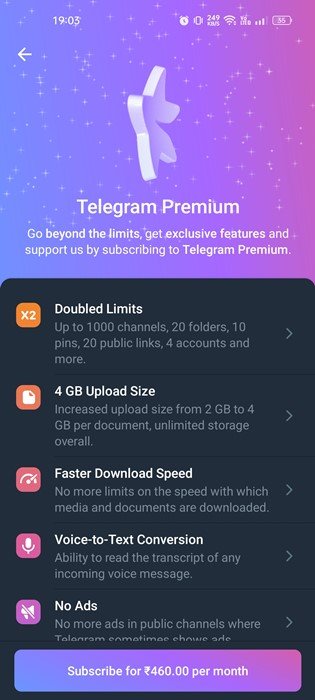 toutes les fonctionnalités de Telegram Premium