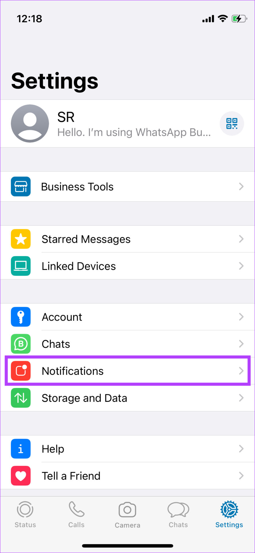 Paramètres des notifications WhatsApp