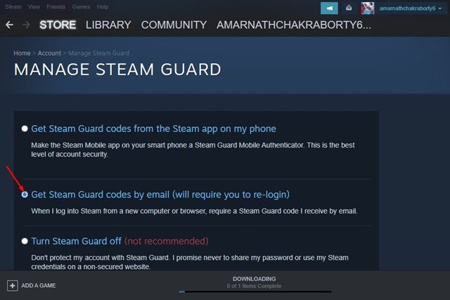 'Obtenez les codes Steam Guard par e-mail'