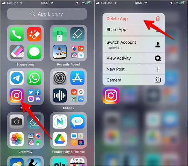 Désinstallation de l'application Instagram sur iPhone