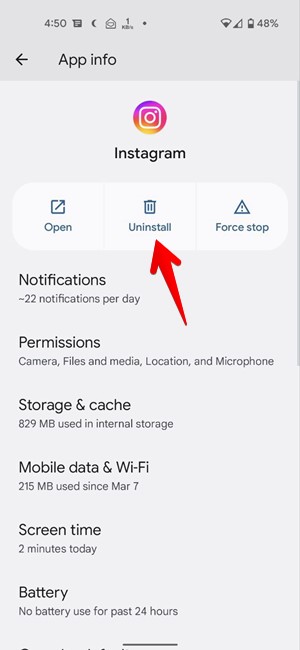 Application Instagram Désinstaller Android