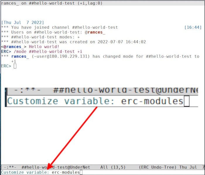 Commande des modules Emacs Irc 20 Erc