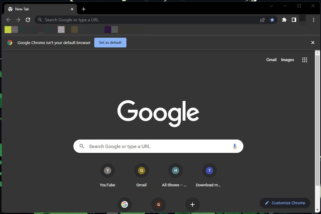 Écran d'accueil Chrome sur Windows 11