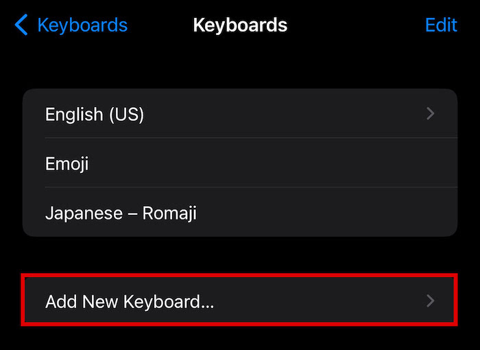 Ajouter une nouvelle option de clavier dans le menu Clavier dans les paramètres de l'iPhone