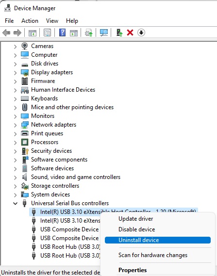 Empêchez votre PC de faire des bruits USB aléatoires Gestionnaire de périphériques Désinstaller l'hôte