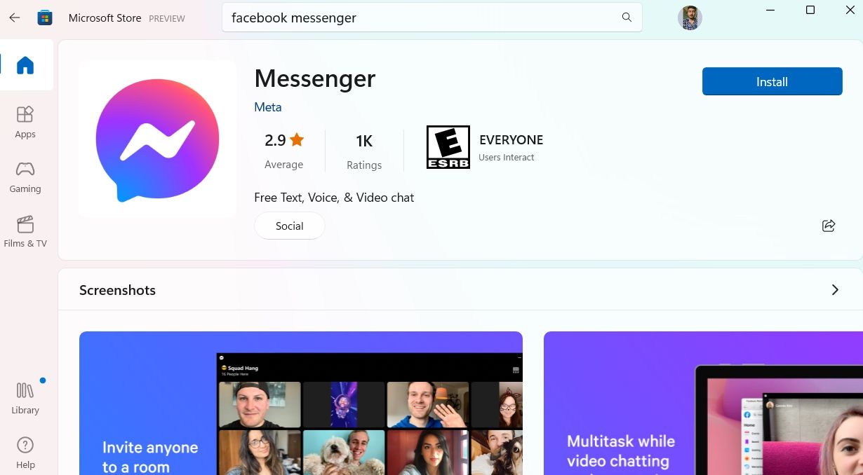 Installation de Messenger à partir du Microsoft Store