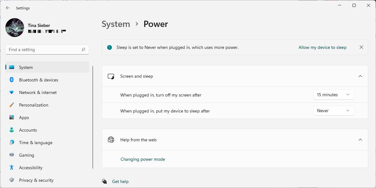 Écran d'alimentation et veille du système Windows 11